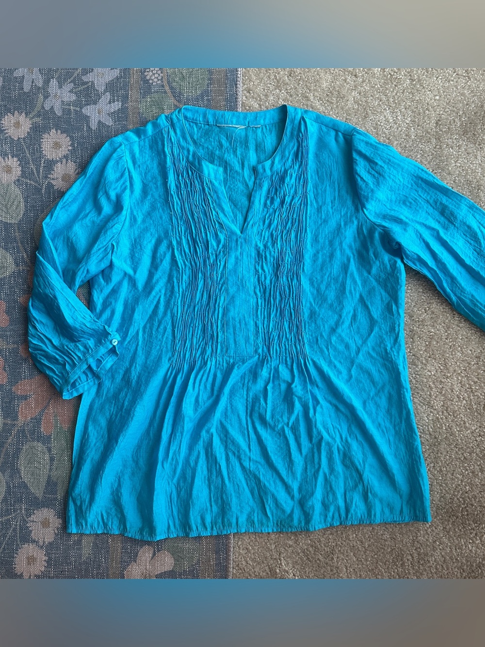 Women's Turquoise Pintuck Pullover Top